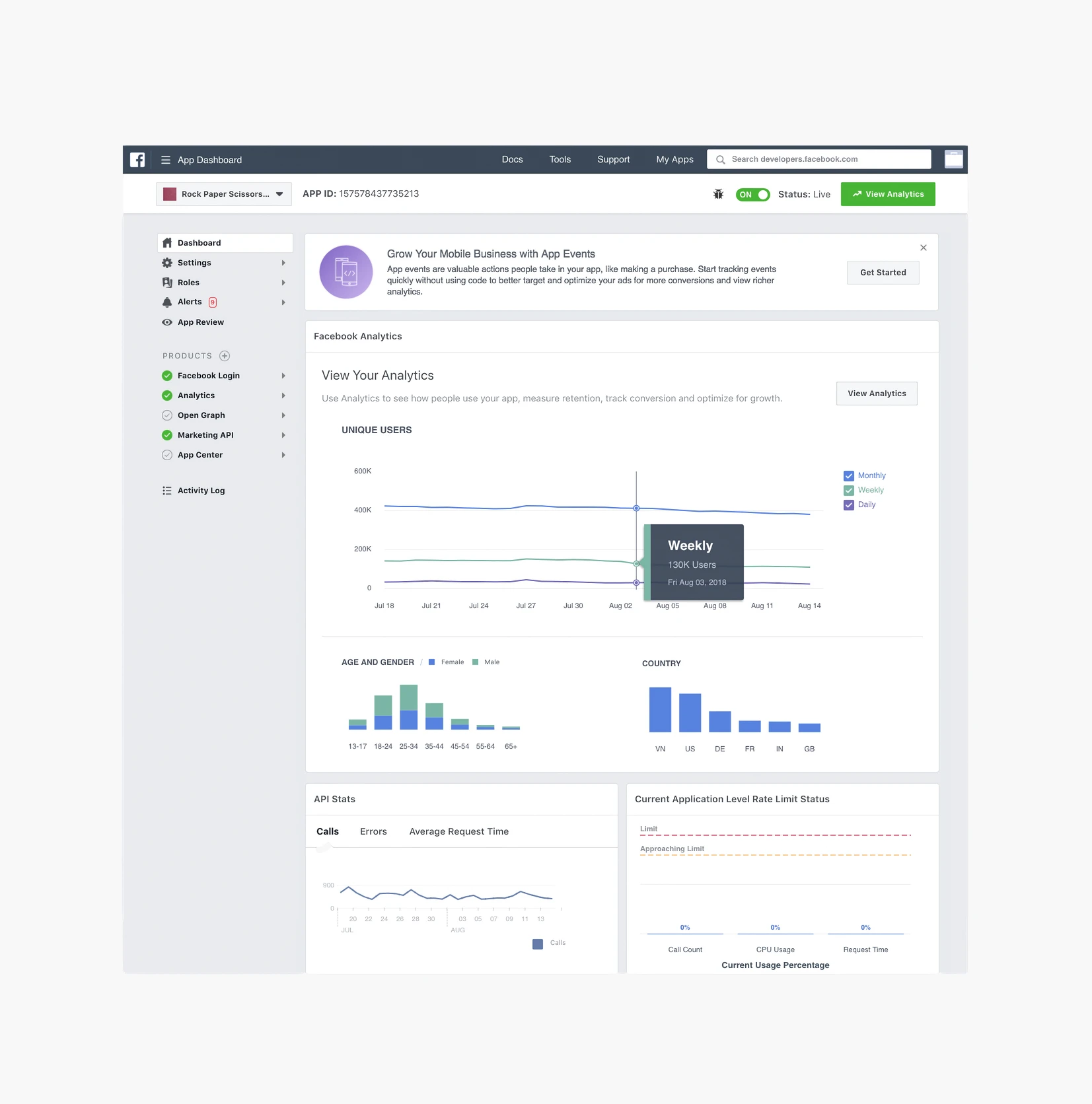 Meta Developers’ App Dashboard