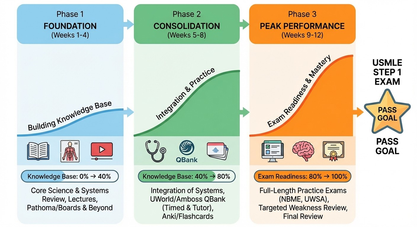 USMLE Step 1 3-phase study timeline for IMGs