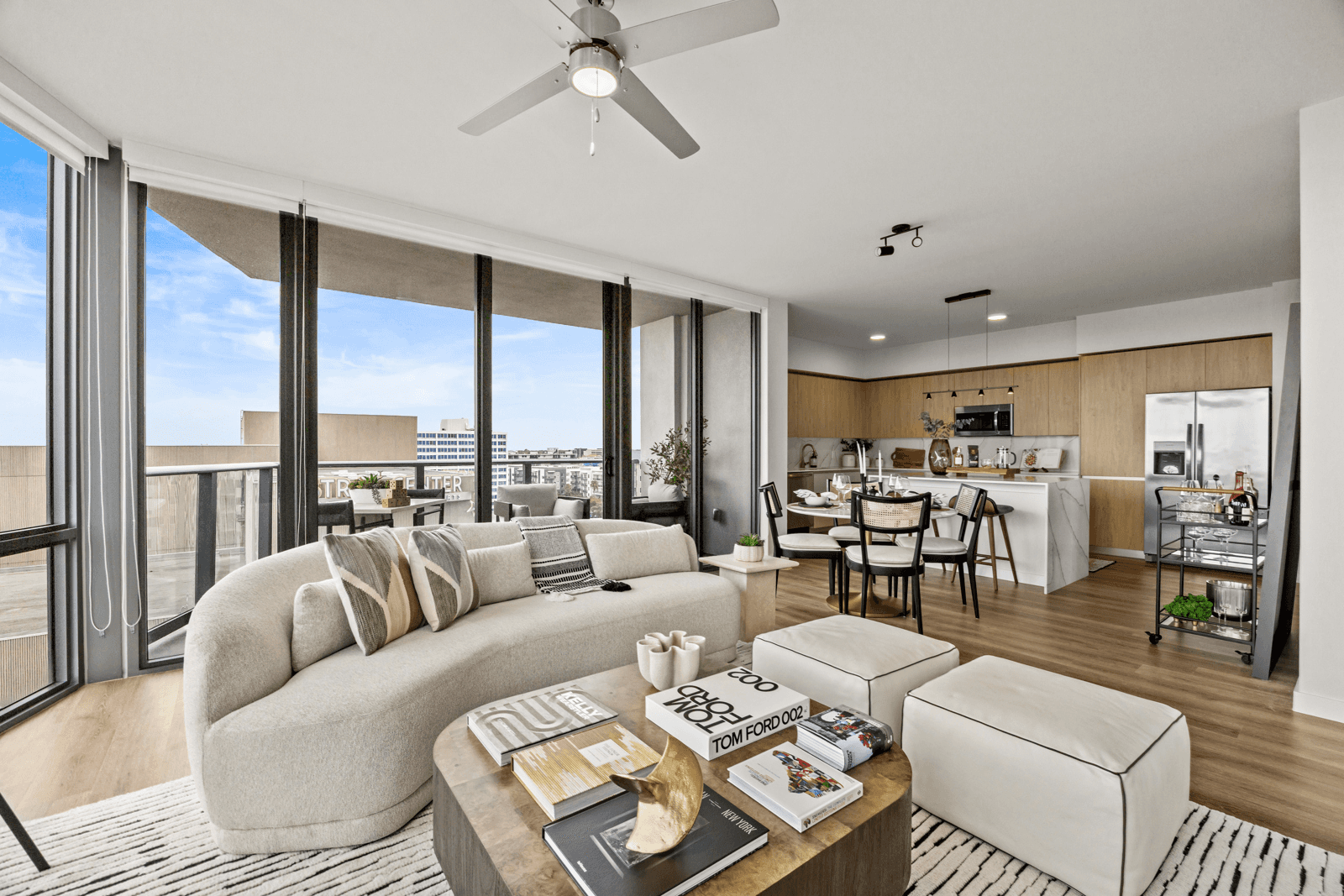 Interior view of AER Tampa residential unit showing modern living space with city views