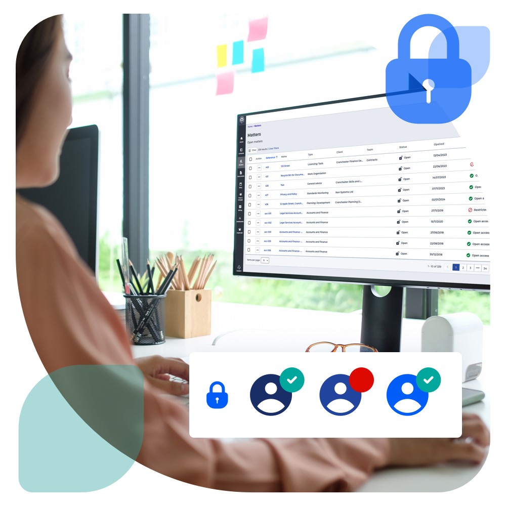 Legal professional reviewing a digital case file in a case management system