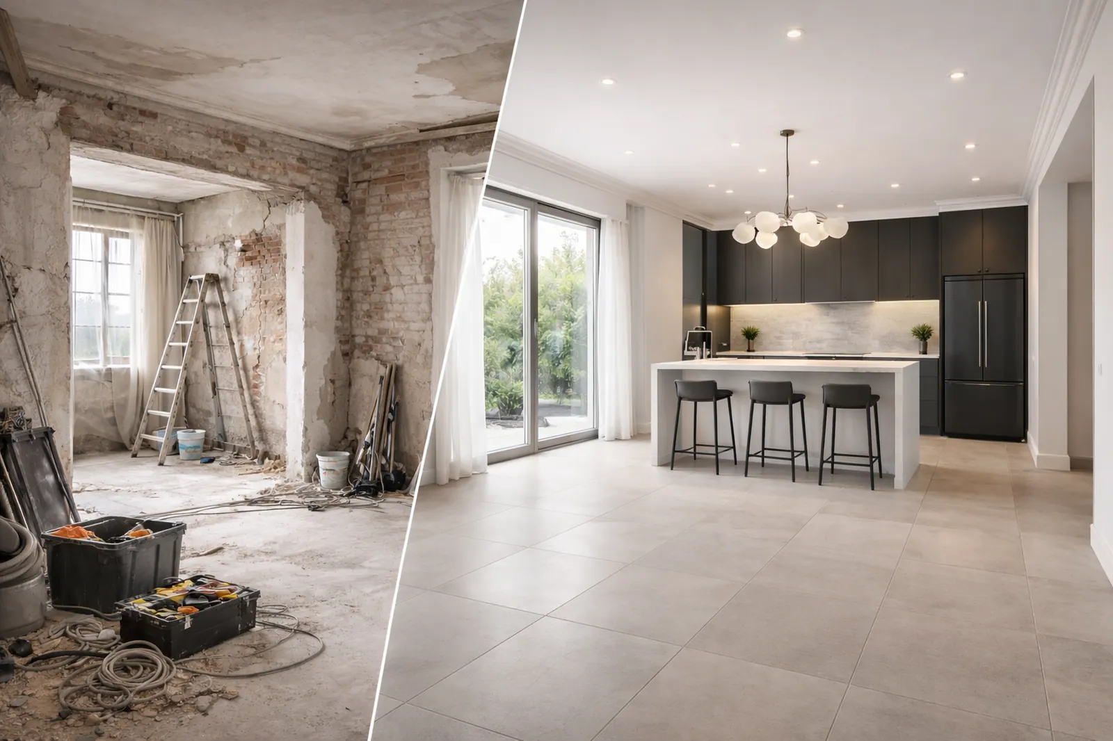 Confronto tra interno di casa prima e dopo la ristrutturazione