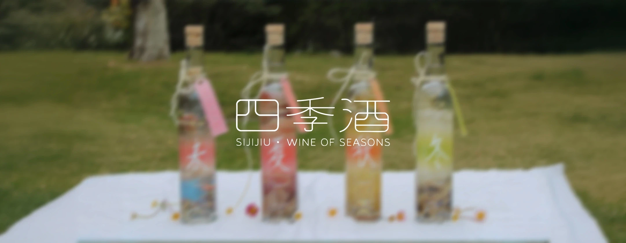 SiJiJiu season wine bottles outdoors with seasonal color labels.