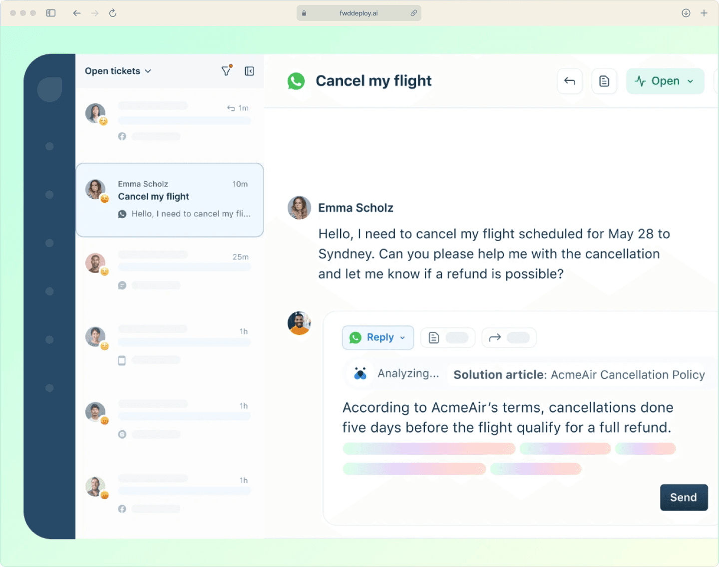Screenshot of an agentic AI chatbot successfully resolving a complex customer query about an order change.