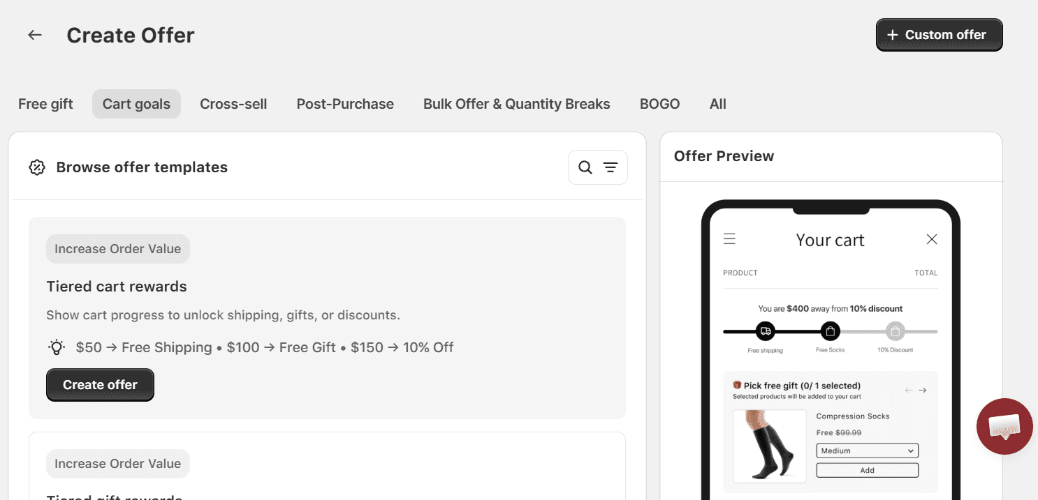 Create a tiered cart reaward using Monk Free Gift