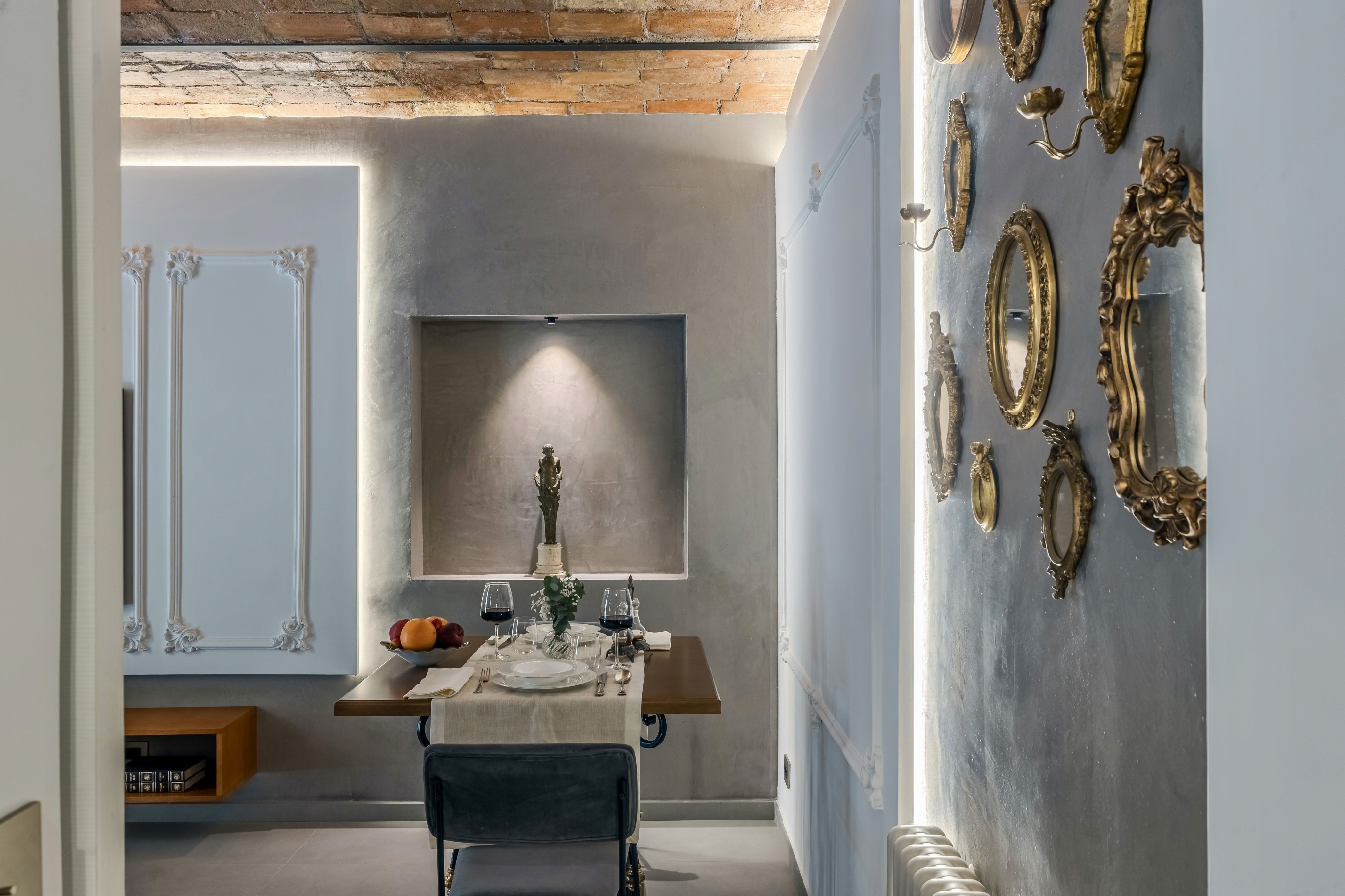 A vintage-style hotel suite with classic furnishings and elegant decor.