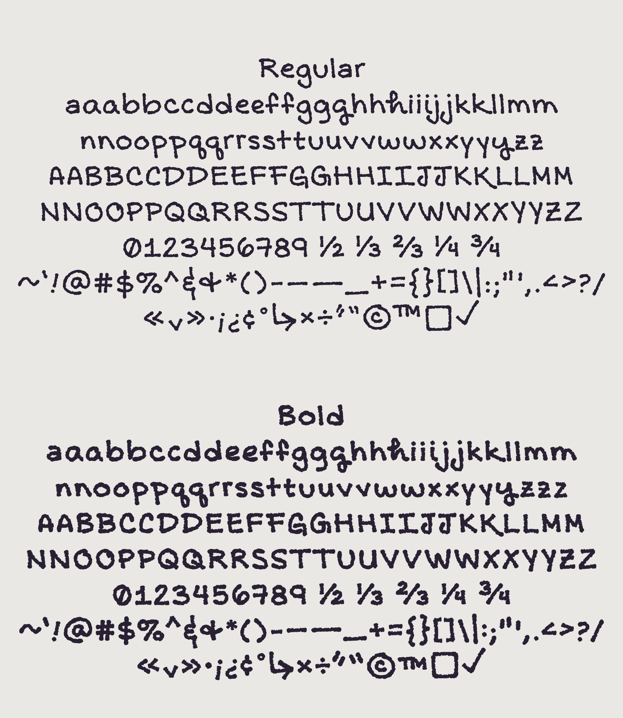 Full character set, alphabet, alts, and special characters
