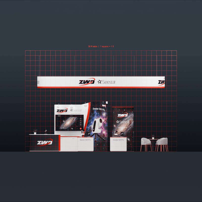 20x30 consumer tech exhibit for telescope demos, retailer meetings, and product education