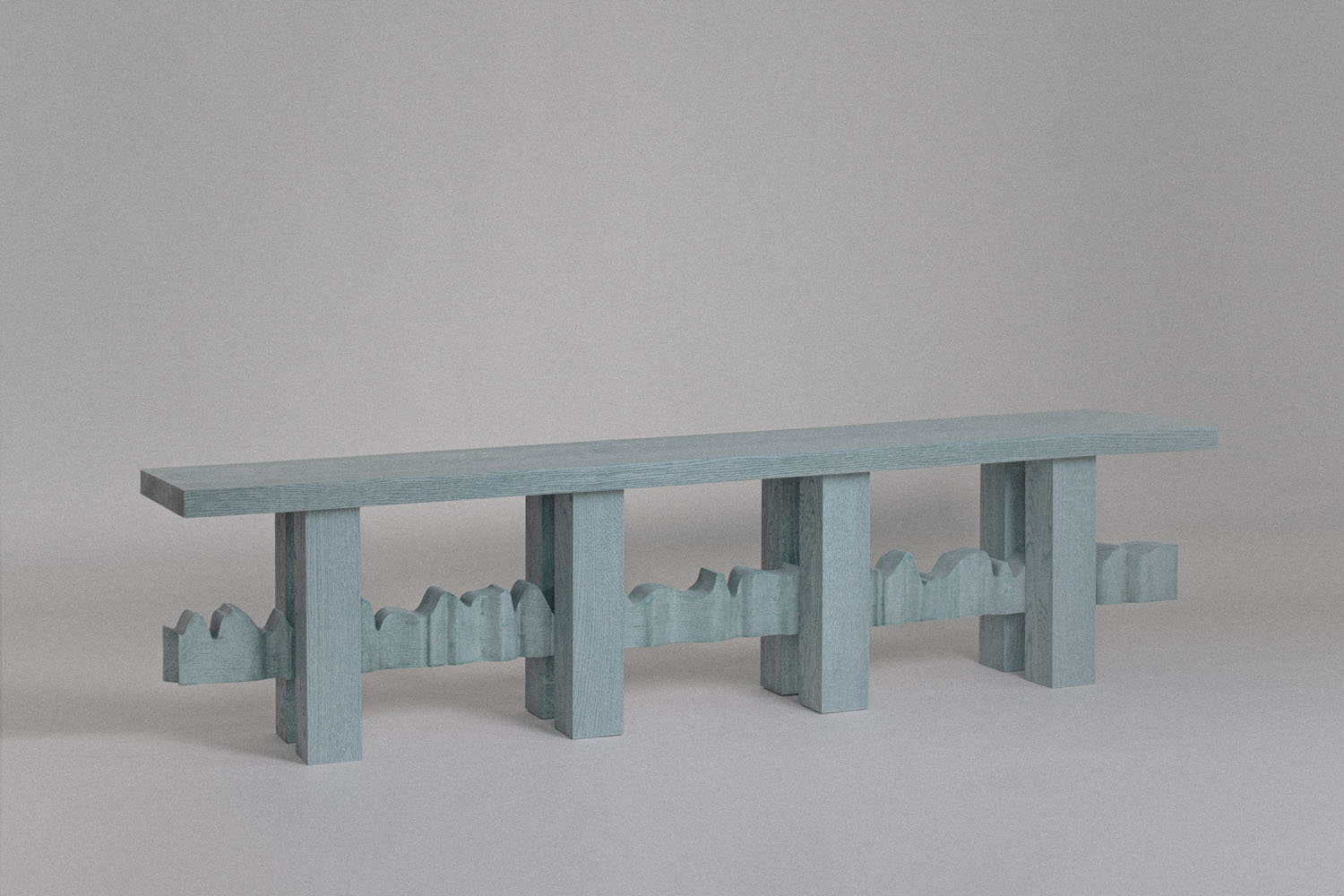 YKB bench with elongated wooden structure and minimalist geometric composition by Jiri Krejcirik