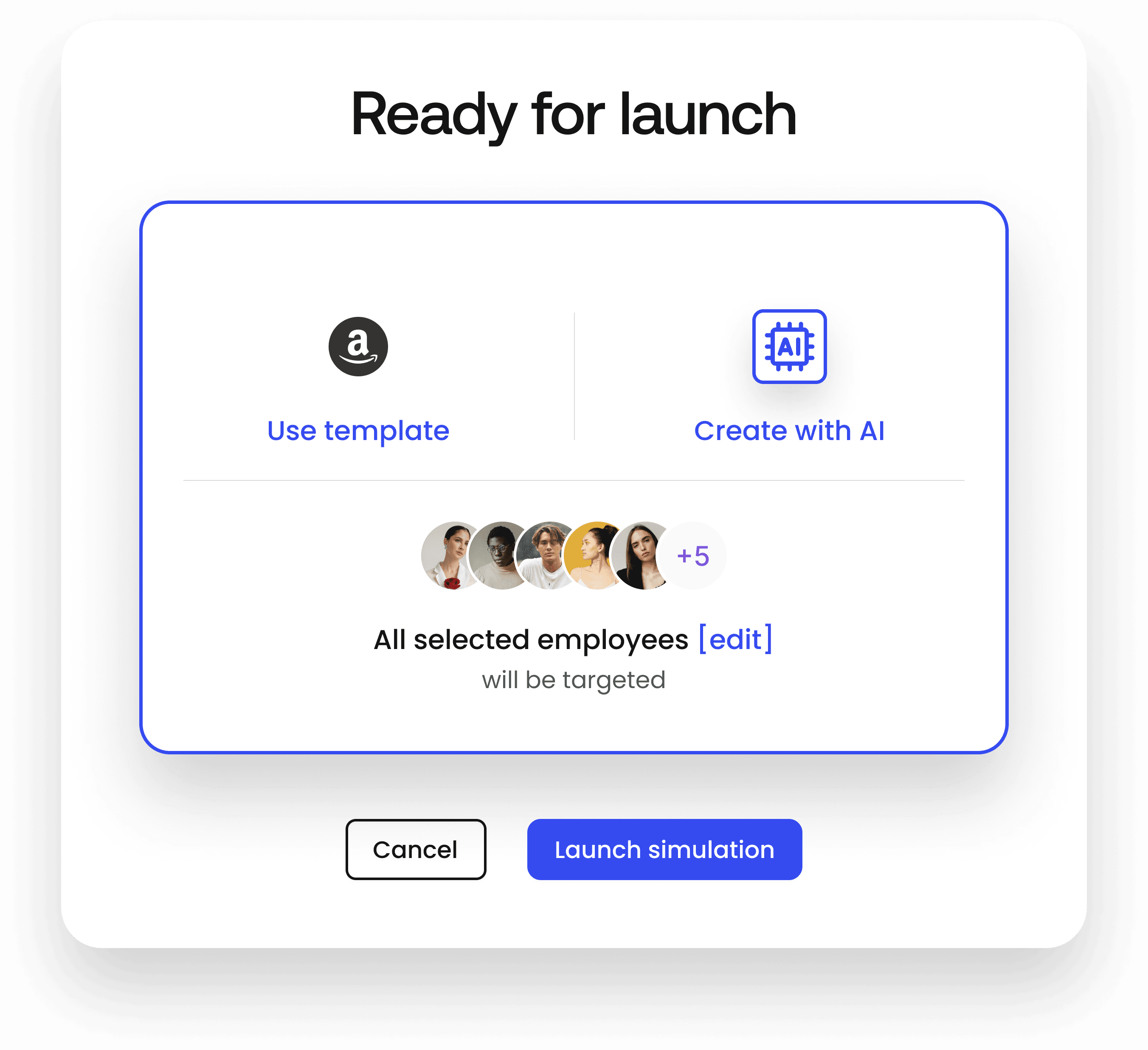 Image showing different possibilities to launch a phishing attack either with a library templates or using AI