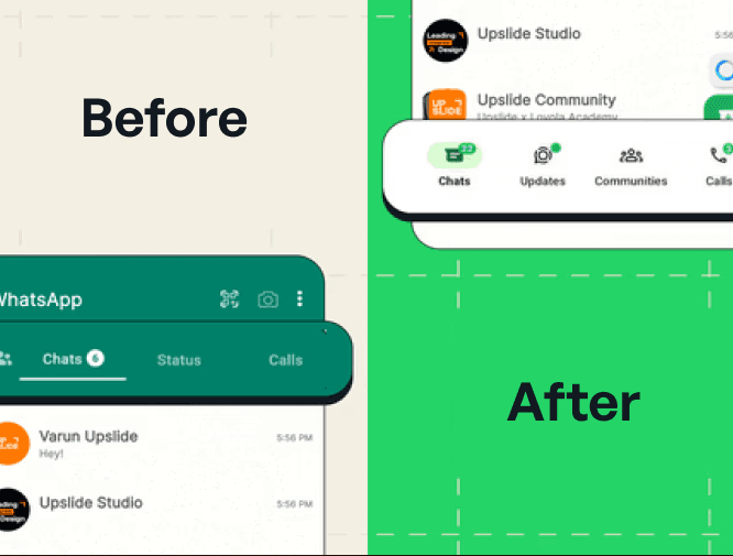WhatsApp interface before and after design comparison