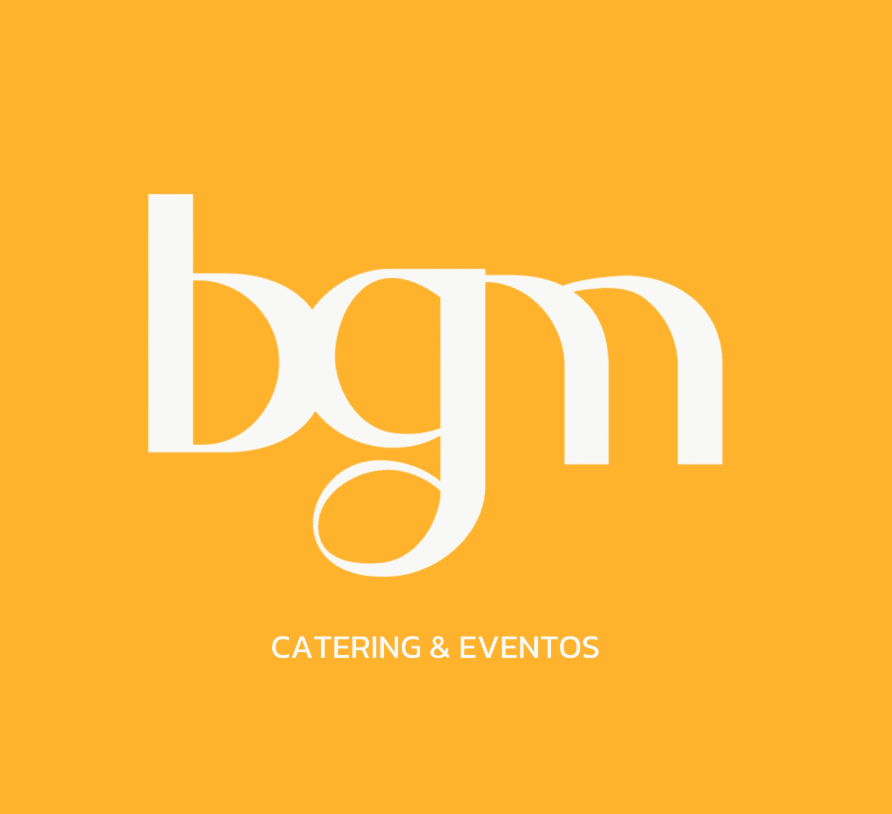 Logo amarillo de BGM Catering y Eventos: servicios de banquetería premium y cóctel a domicilio en Santiago.