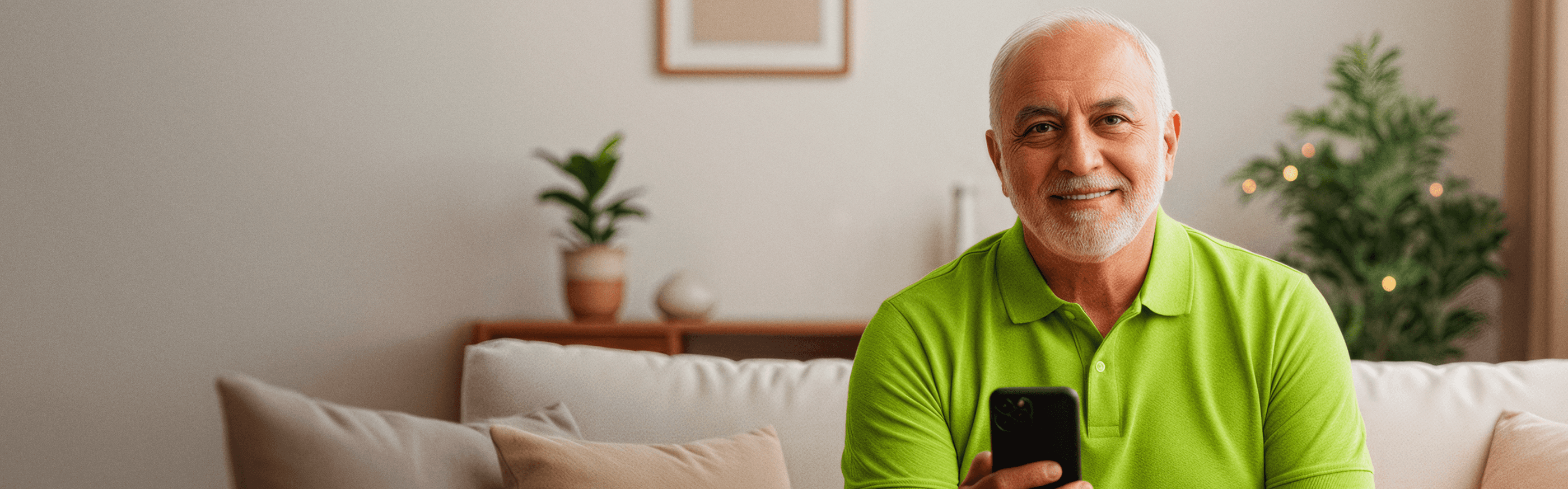 Senhor usando smartphone na sala de estar