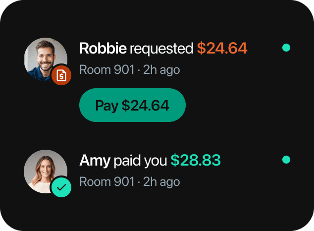 Activity row: Request, payment, reminder