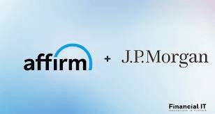 Logos von Affirm und J.P. Morgan mit Pluszeichen verbunden, Sinnbild der Ratenzahlungs-Partnerschaft mit J.P. Morgan Payments.