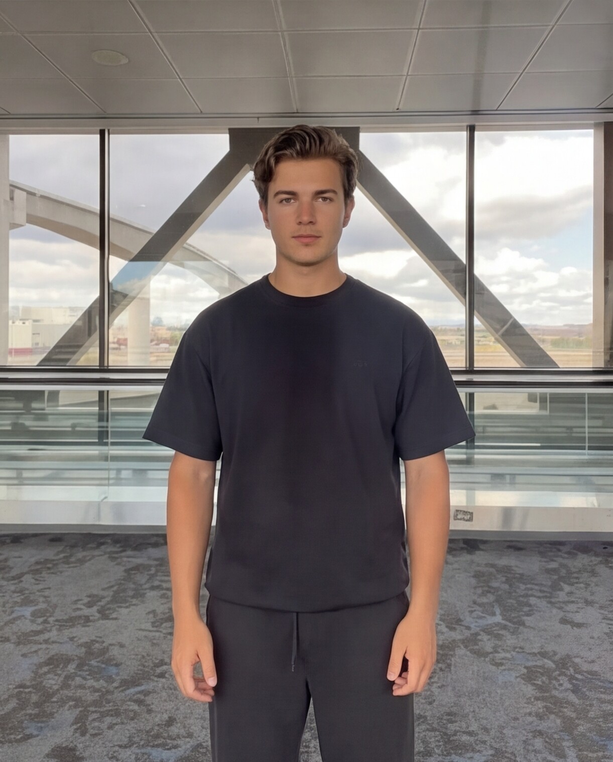 Charcoal Travel Co-ord with Green Sneakers