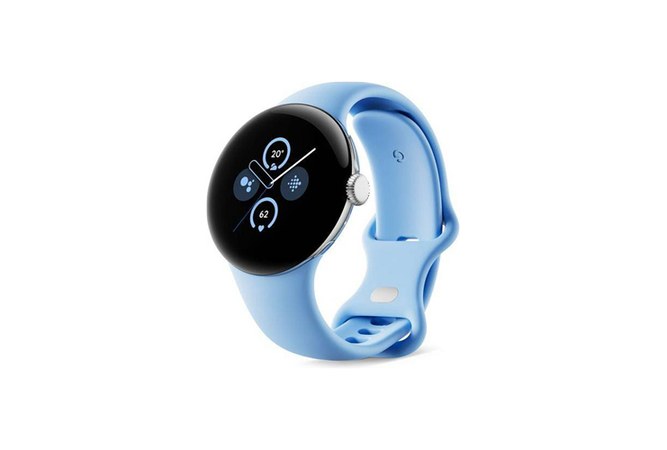 Google Pixel Watch 2 med sort rem og minimalistisk rundt design