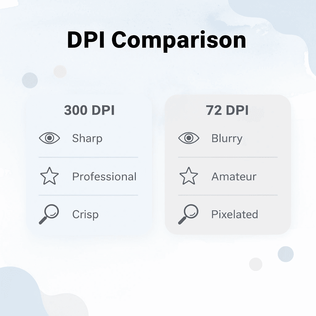 Comparison chart showing differences between 300 DPI and 72 DPI image quality - How to Print a Picture on a Shirt