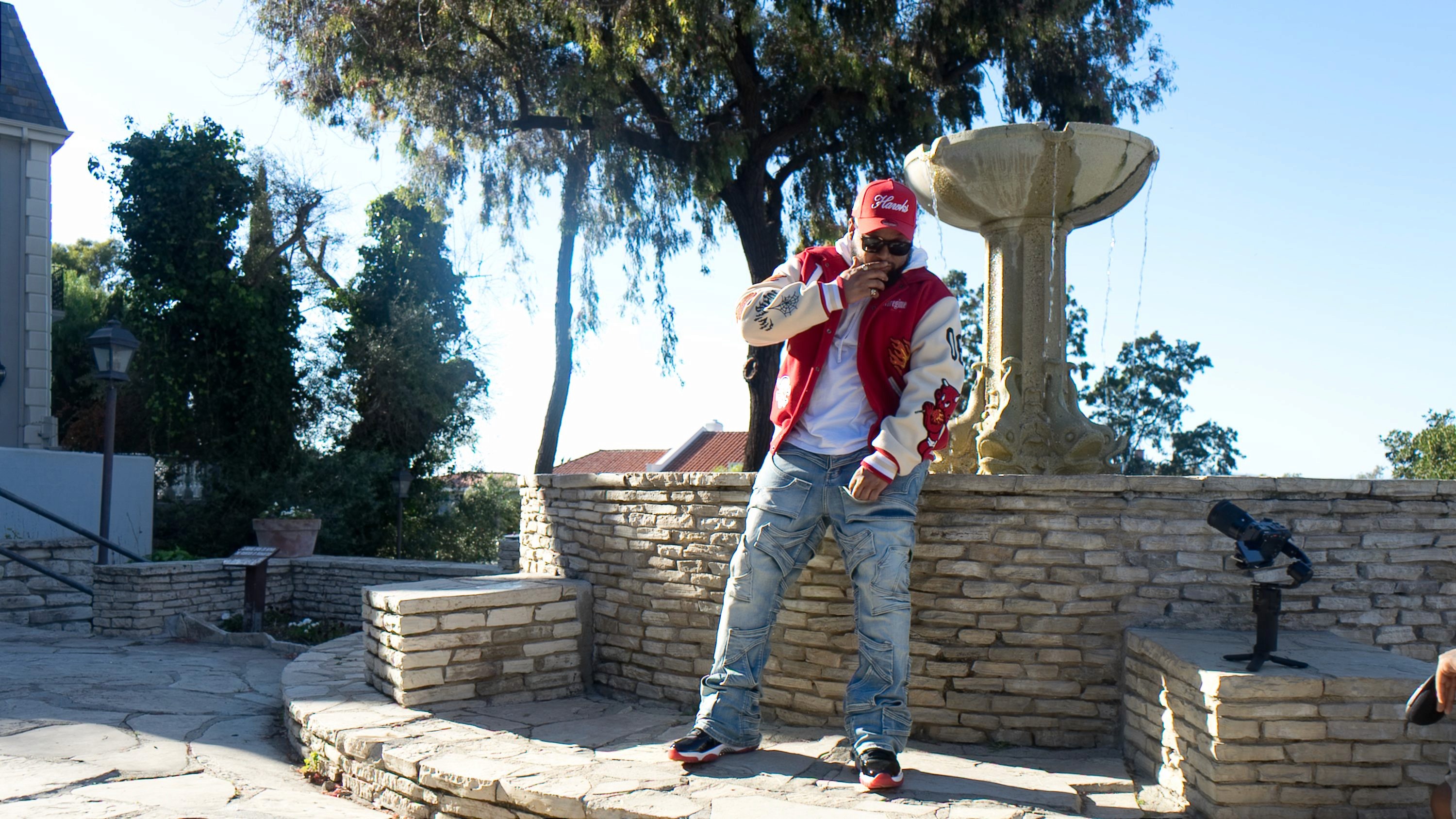 Surreal portrait of man with kaleidoscope effect and neon lighting