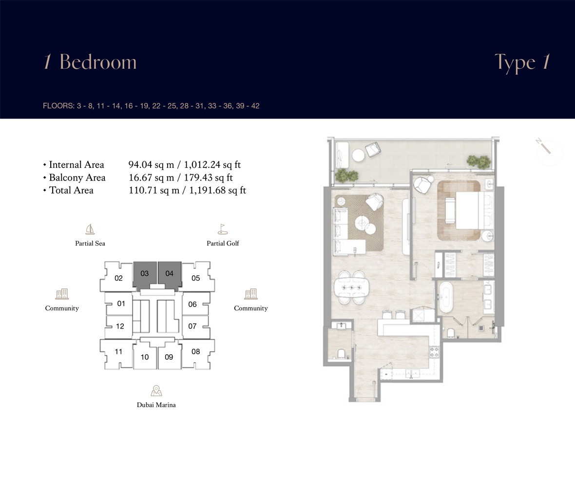 Kempinski Marina Residences 1-Bedroom Floor Plan