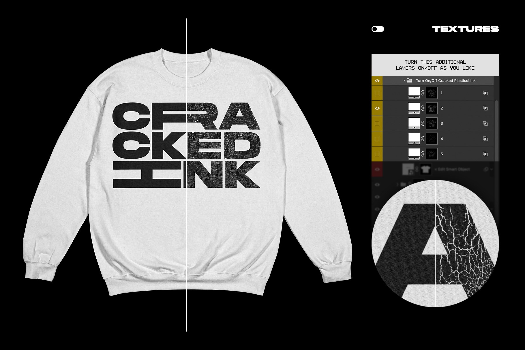 Gildan 18000 Crewneck Flat mockup cracked plastisol ink texture effect