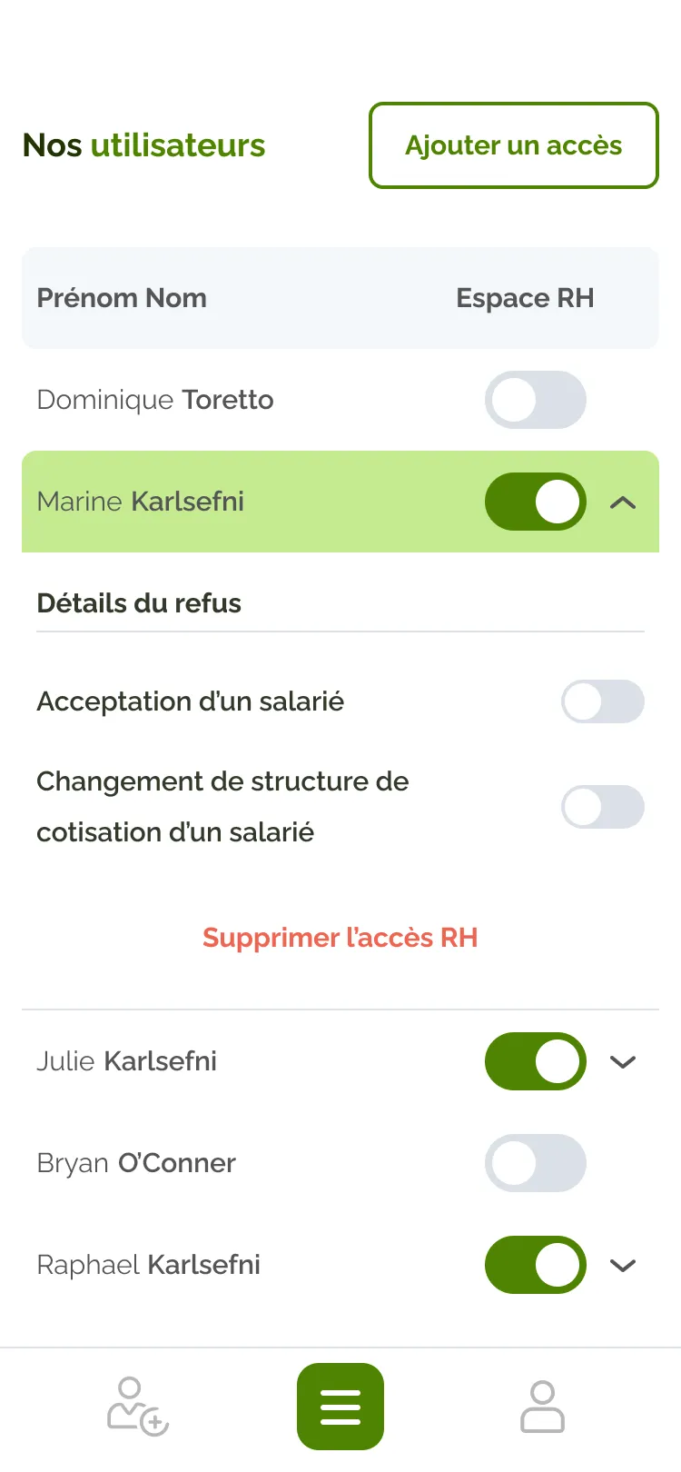 Version mobile des informations sur les utilisateurs de l'assurance