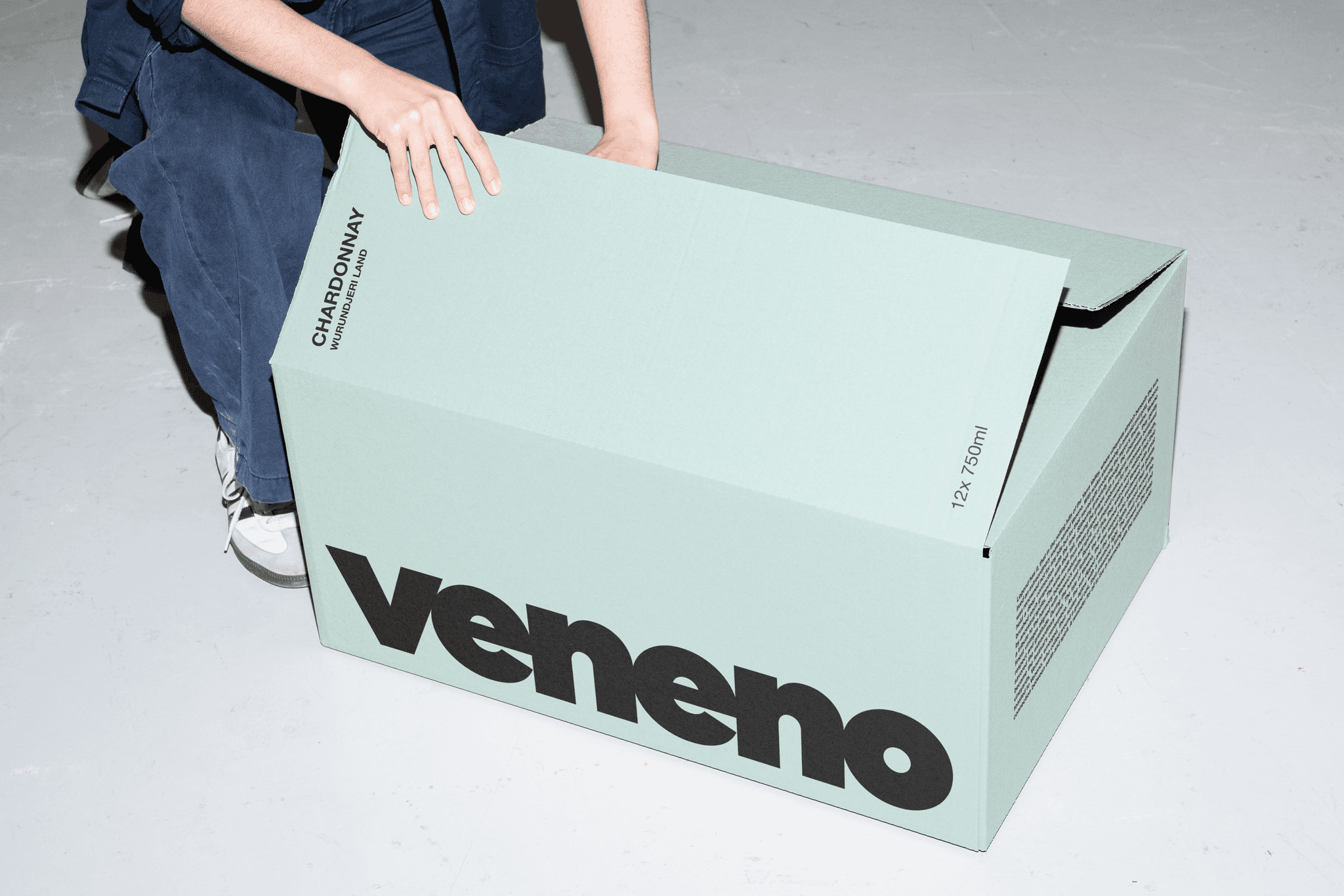 Cardboard box with logo and branding for wine bar veneno