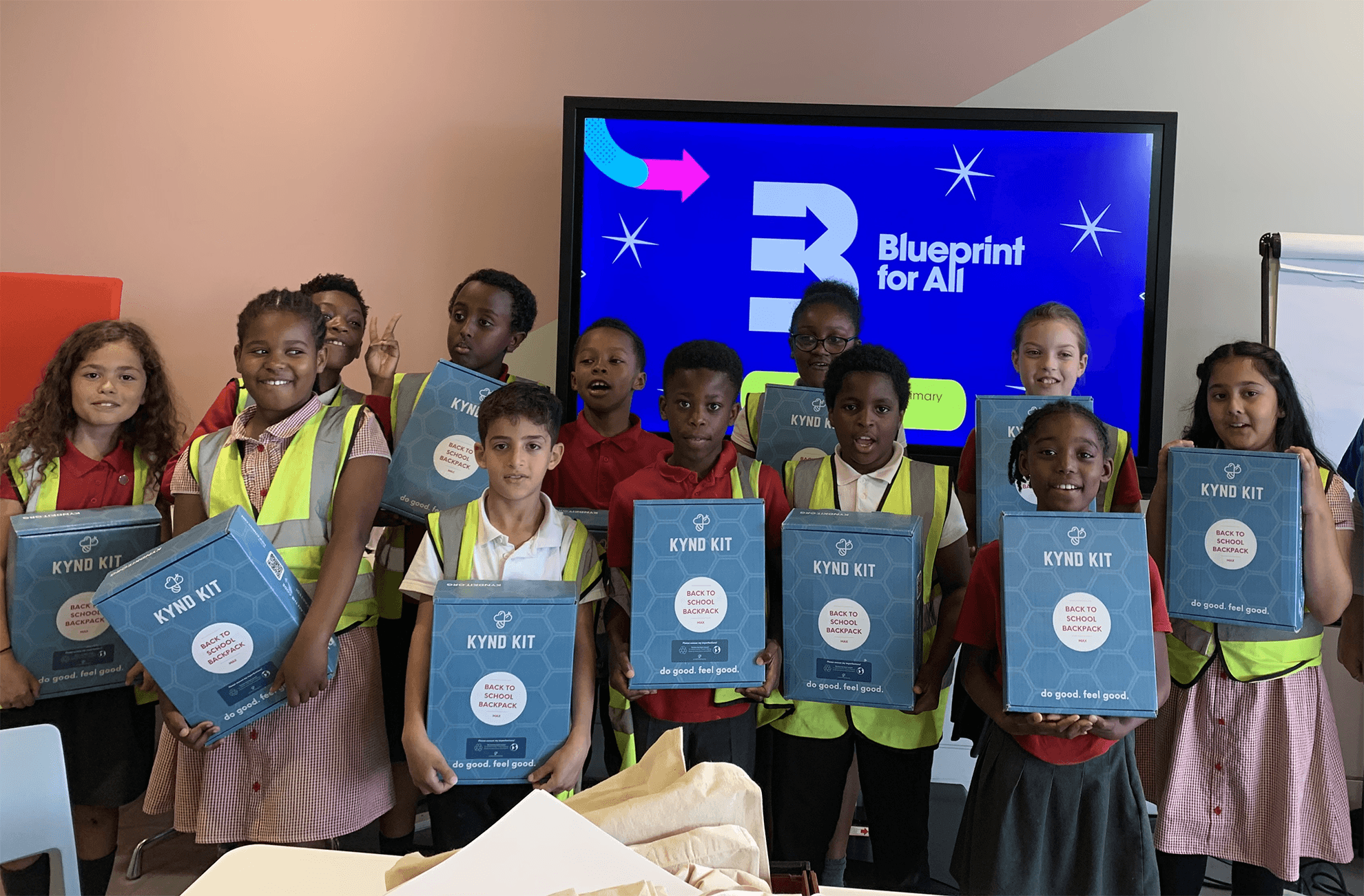 Recipients of Blueprint for All's KYND KIT, back to school backpack