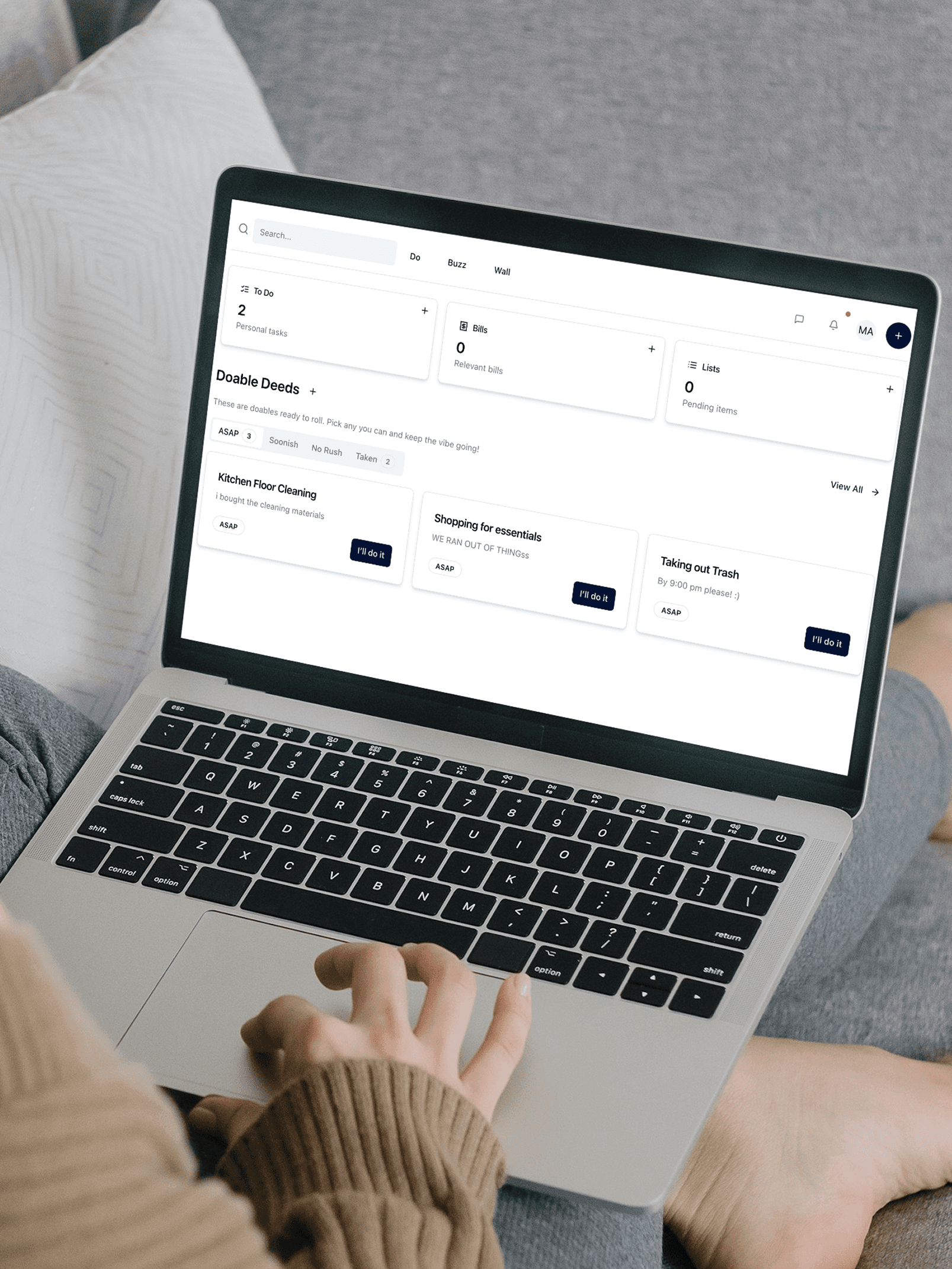 Hub home management interface on laptop