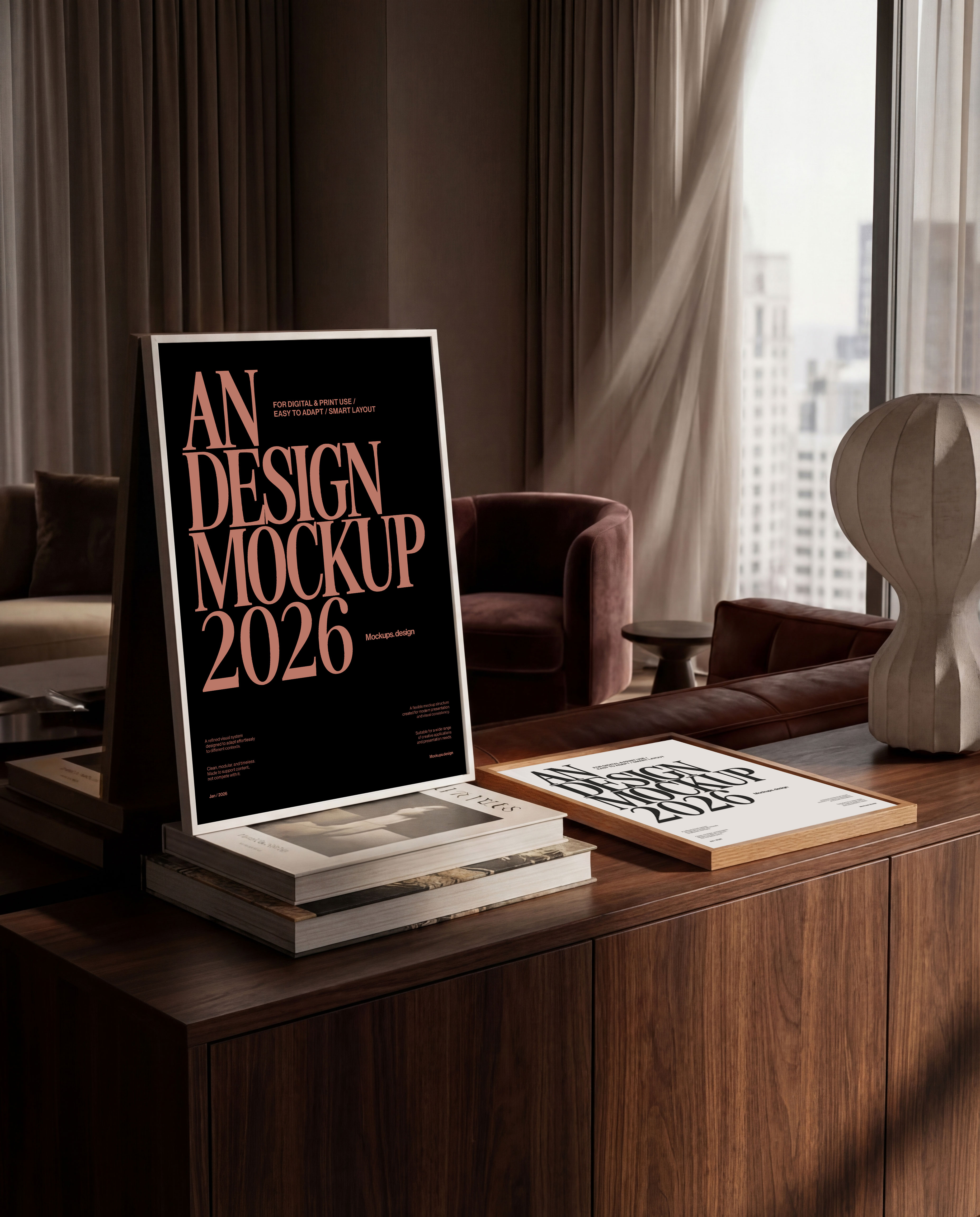Poster mockup in office setting, professional presentation