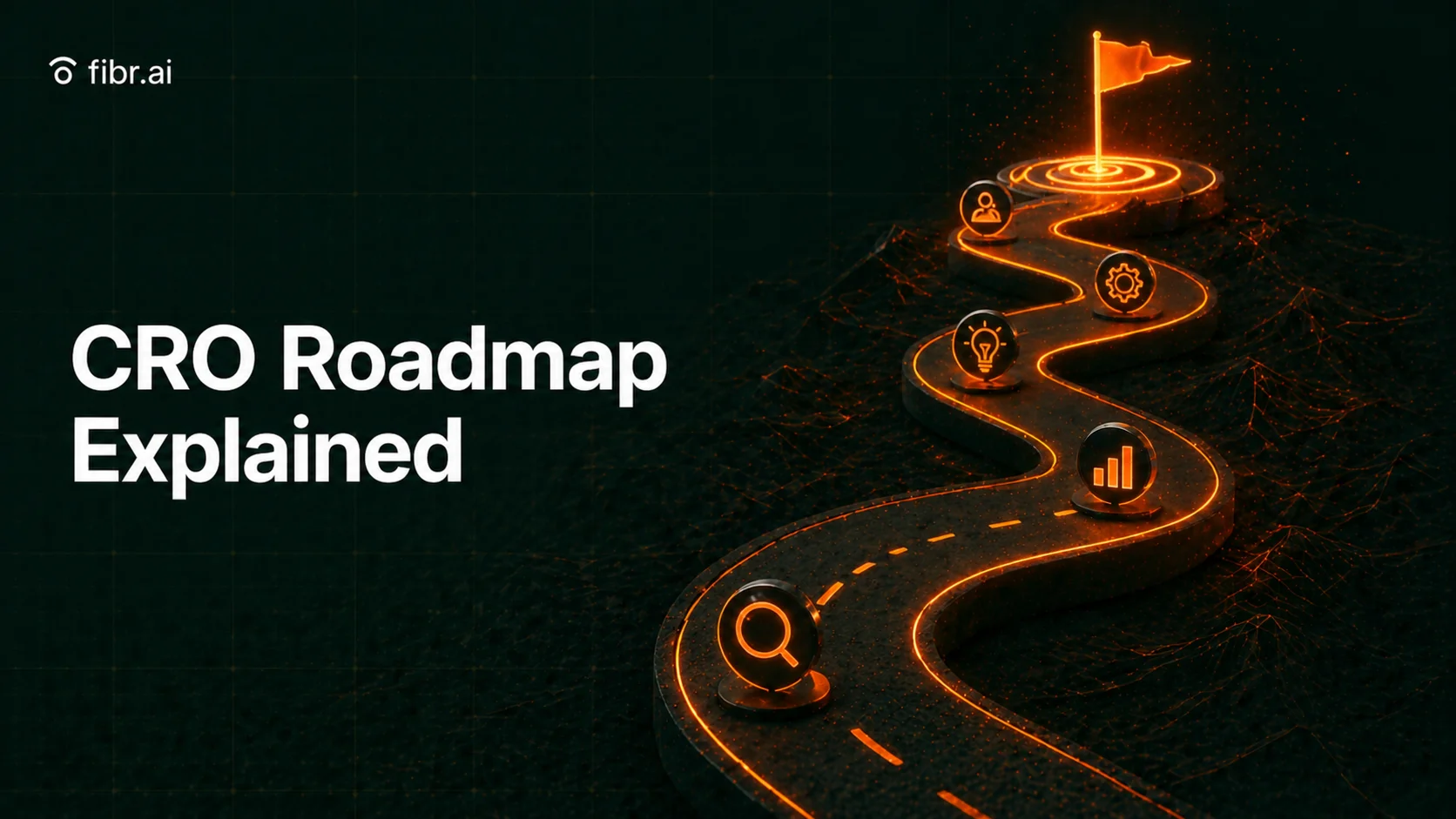 CRO roadmap visualization showing a structured optimization journey with key milestones leading to a defined goal, highlighting strategic planning for improving conversion performance
