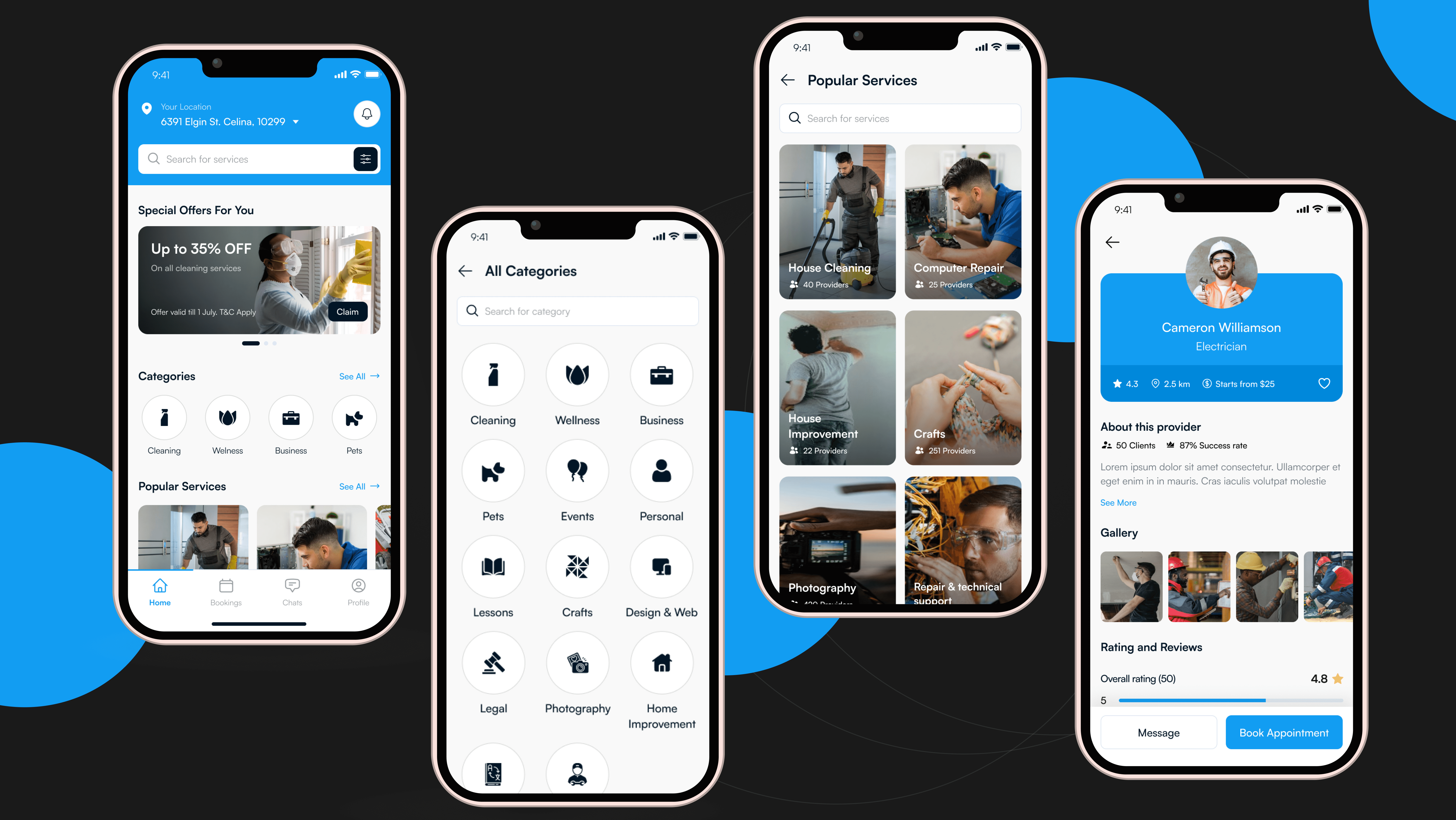 3 mobile screens for a job portanl app