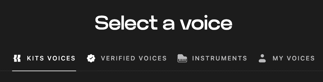 Royalty-free voice model tab on Kits AI