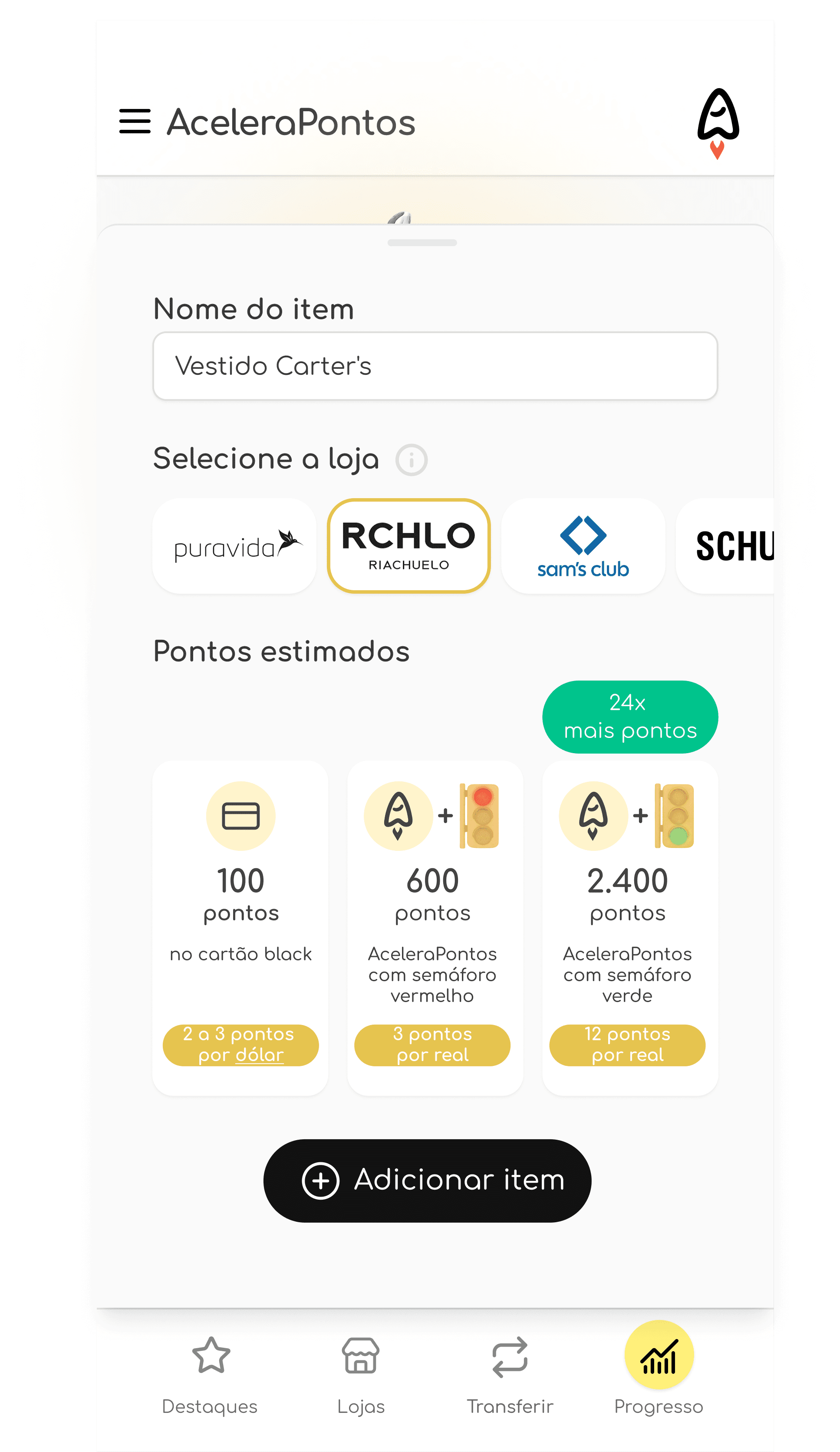Tela do AceleraPontos mostrando maiores oportunidades de acumulo