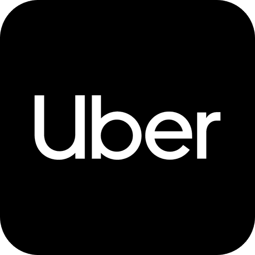 The Uber logo, featuring its name in bold white sans-serif letters on a sleek black rounded square background, represents.