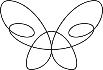 Black and white line art illustration of a butterfly formed with just one line going in circles.