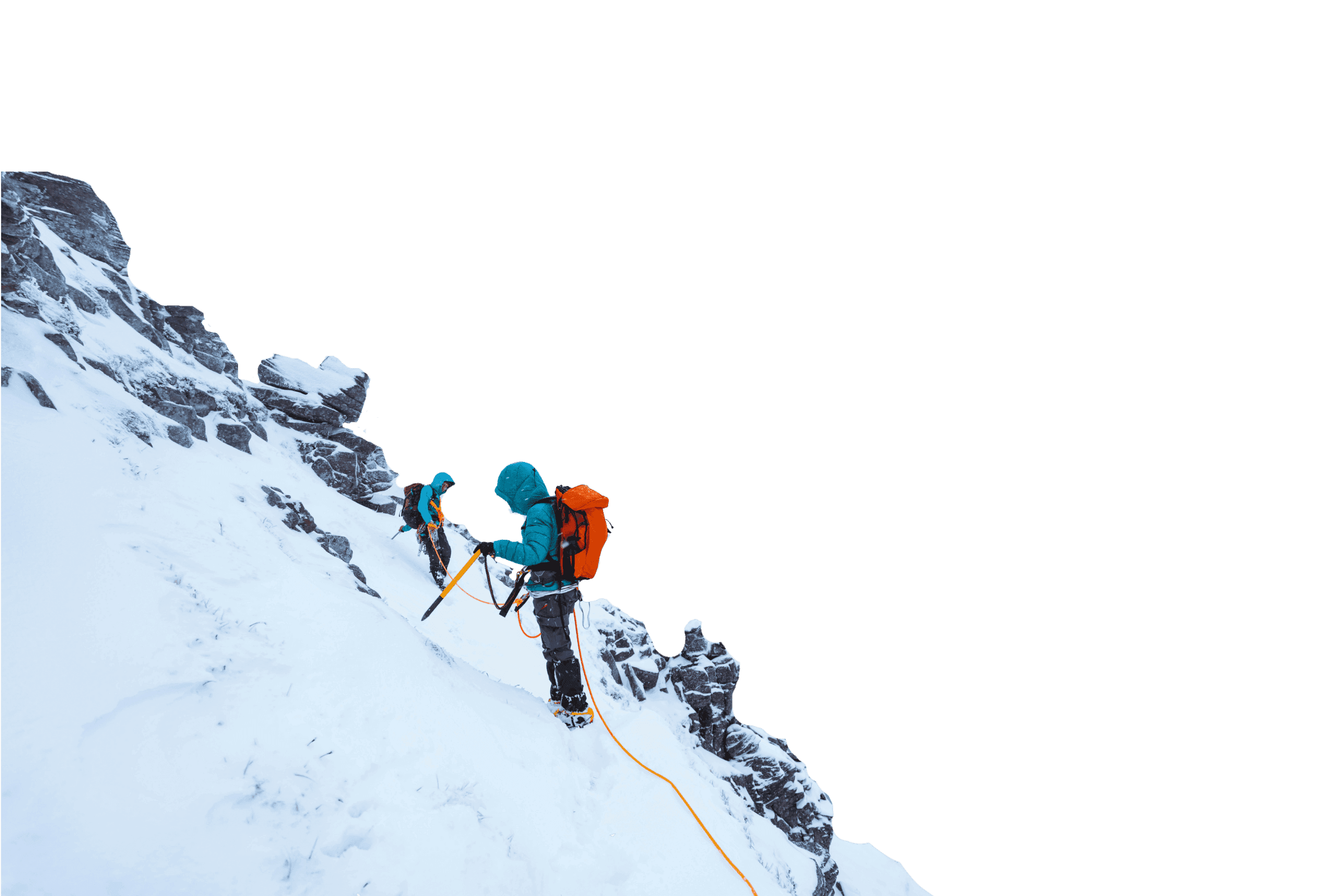 Mountain climber and sherpa climbing up a summit