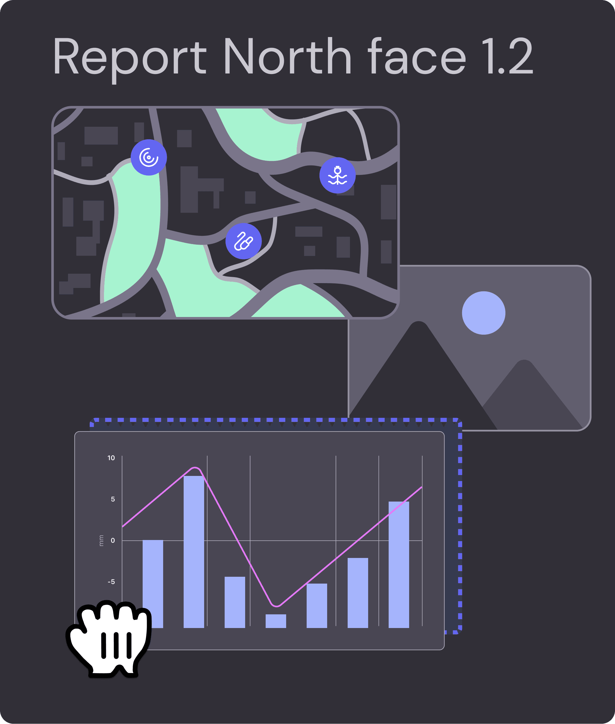 Illustration demonstrating the ability to customize reports with a drag-and-drop interface.