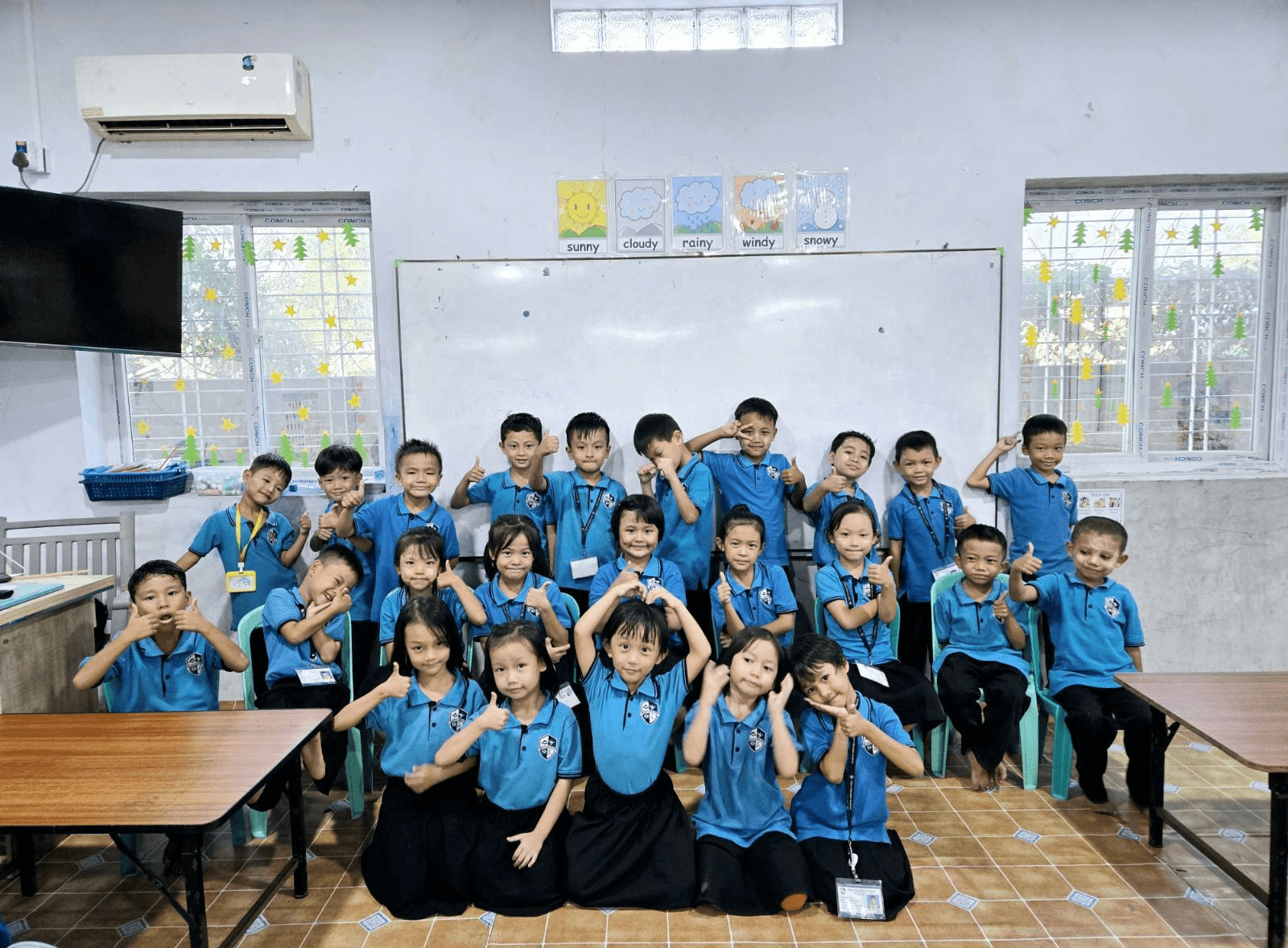 Kindergarten students at Elpis International School gathered for a class photo in Yangon, Myanmar