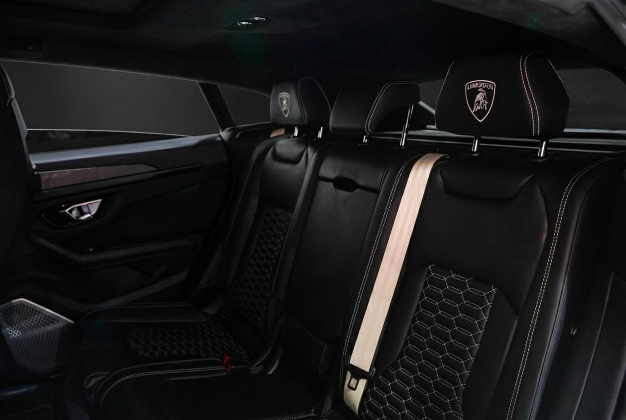 Lamborghini Urus Mansory Style Edition rear seats with luxury comfort, ideal SUV rental in Dubai