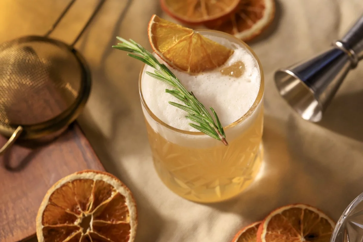 Drink bar na weselu z barmanem zachwycającym gości podczas pokazu.