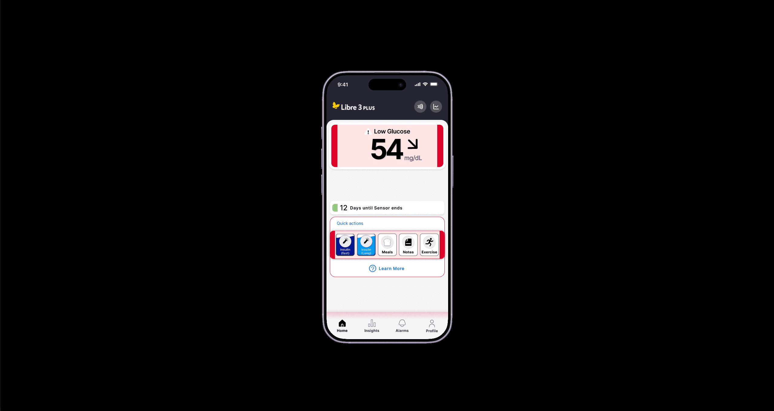 Prototype Libre - dark mode glucose going high