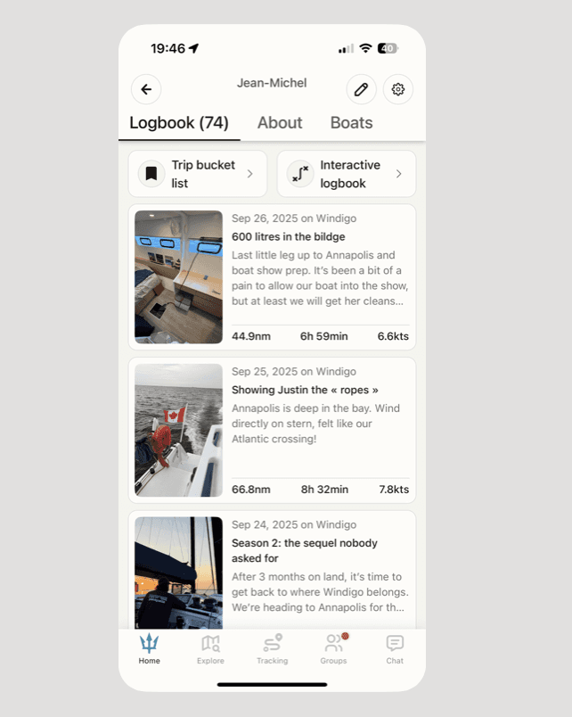 Digital logbook for boating in SeaPeople app