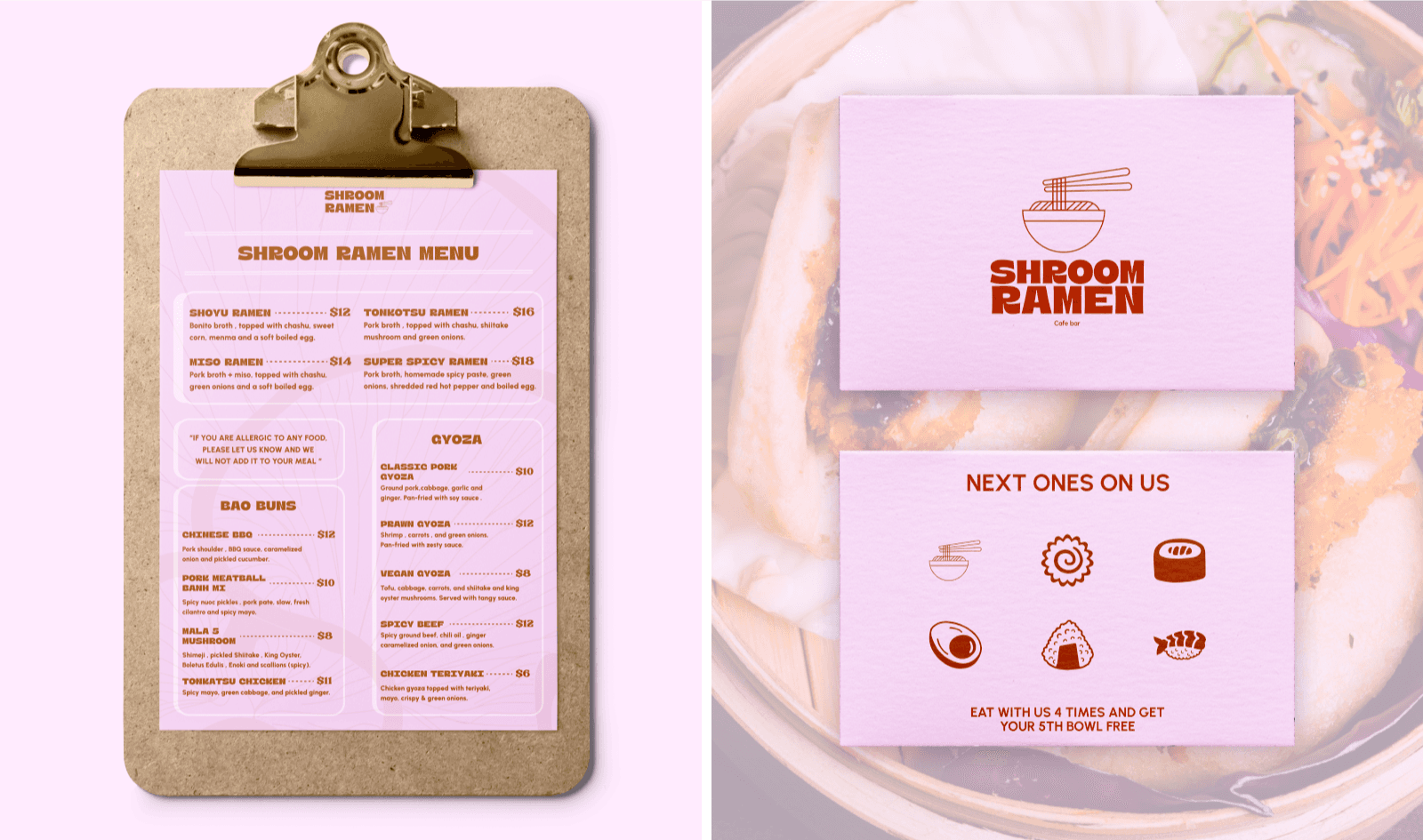 printed menu and business cards