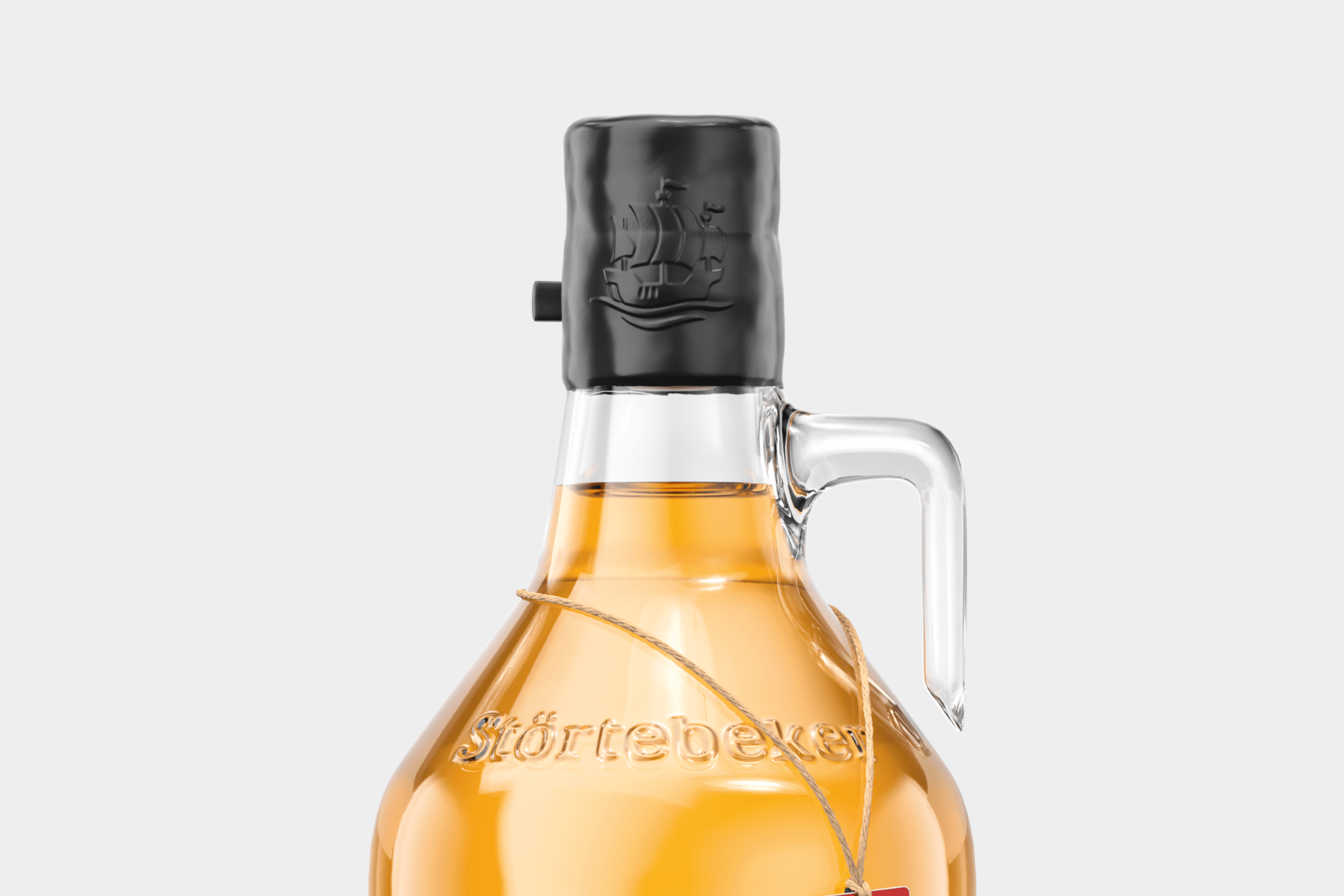Störtebeker bottle with embossed text and ship logo.