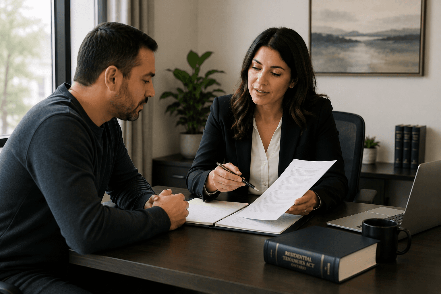 Ontario landlord receiving guidance from a legal representative regarding a non-payment of rent matter.