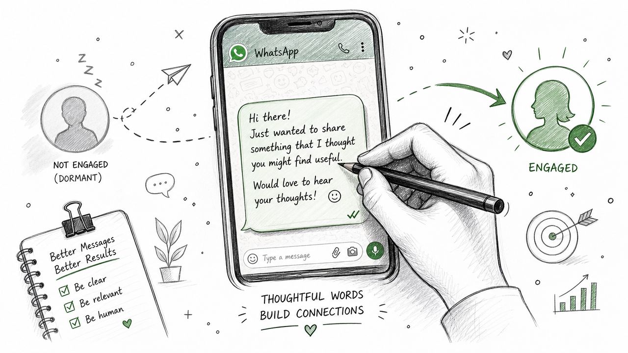 Een illustratie van een hand die op een smartphone typt om inactieve contacten om te zetten naar betrokkenen.