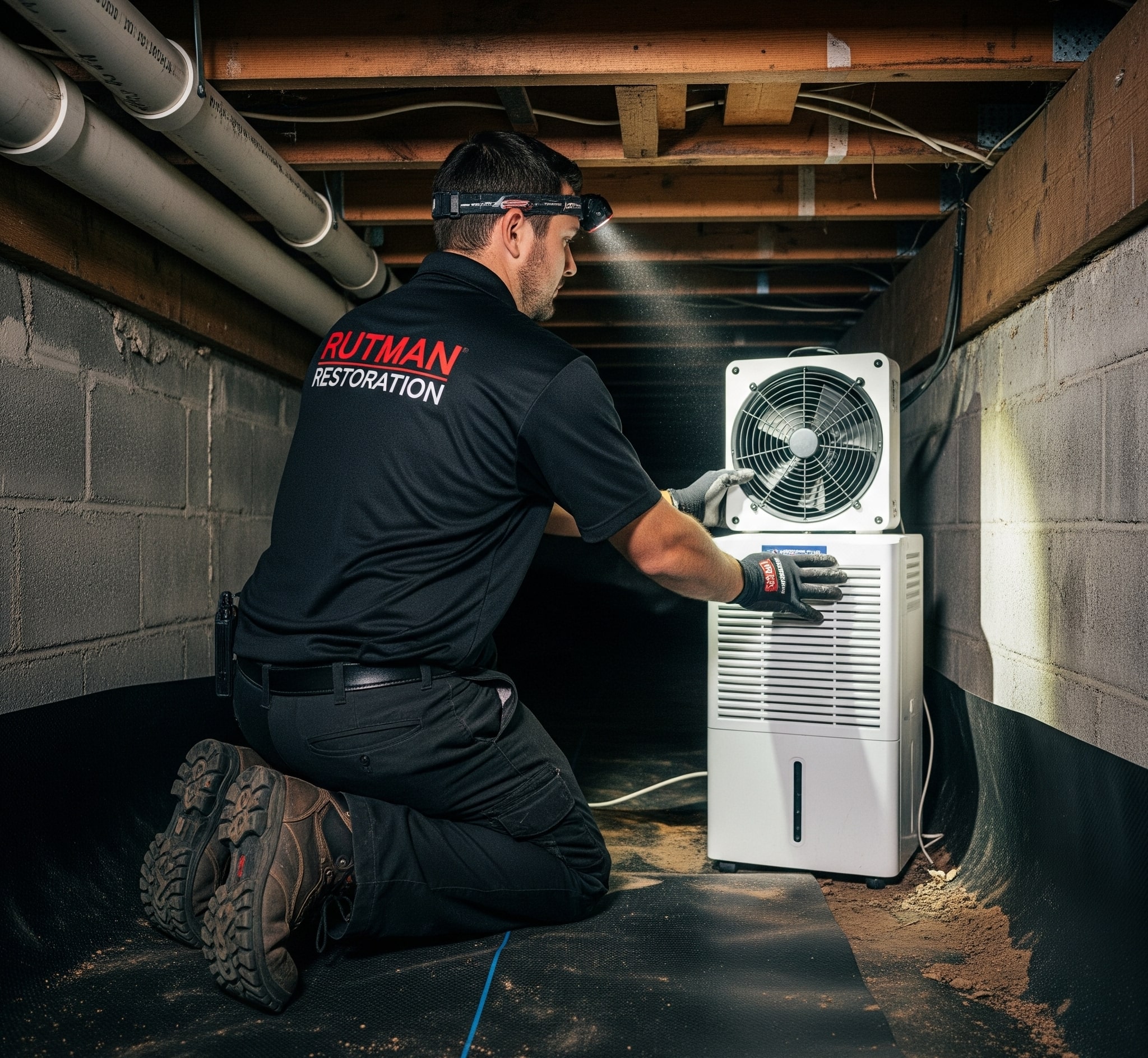 Dehumidifier positioned for Banks structural drying