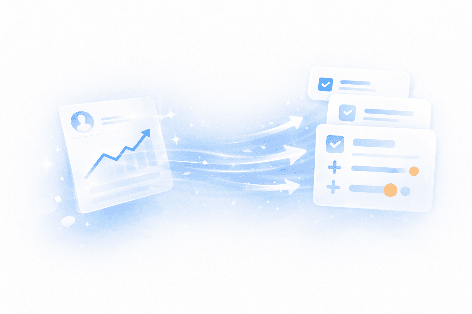 Envelope containing recommendations like “Fix churn spike” and “Action,” symbolizing actionable insights.