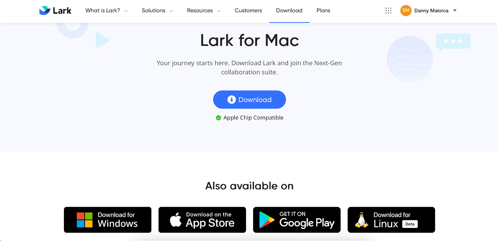 The Lark download page on the company's website