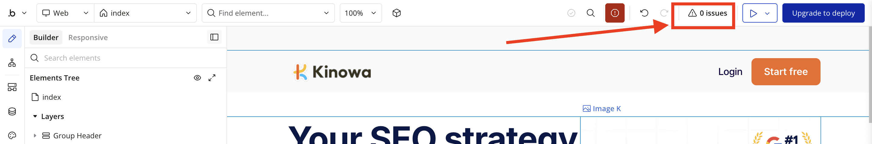 L'issue checker se trouve en haut à droite de l'éditeur